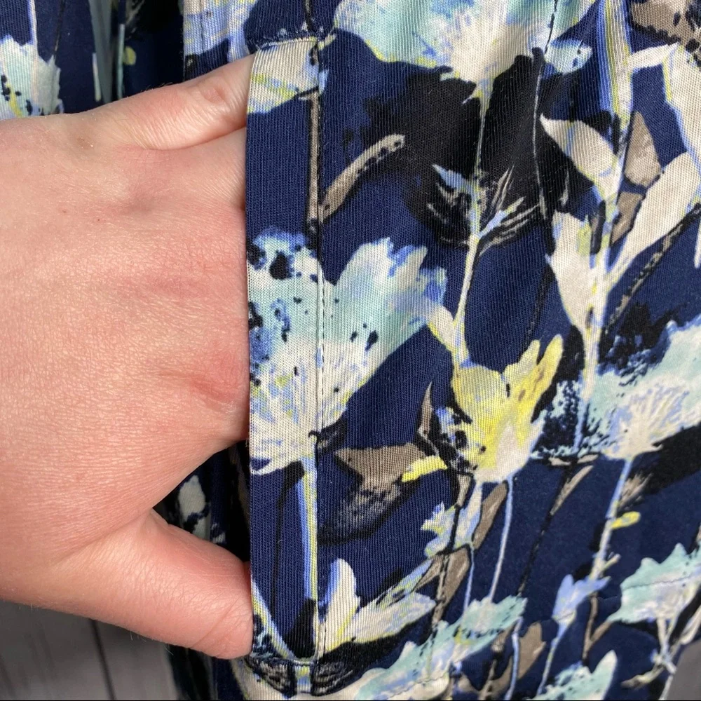 Pure Jill J Jill Small Floral Tunic Long Sleeve Pockets Navy Blue Yellow - Picture 4 of 10